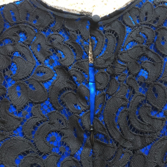 Milly Black Blue Floral Lace Belted Sheath Dress - Picture 7 of 7
